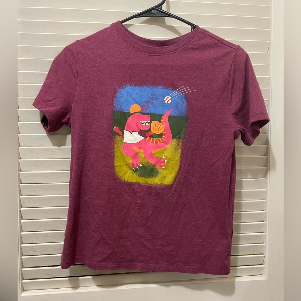 Cat & Jack Burgundy Dino Short Sleeve Top EUC